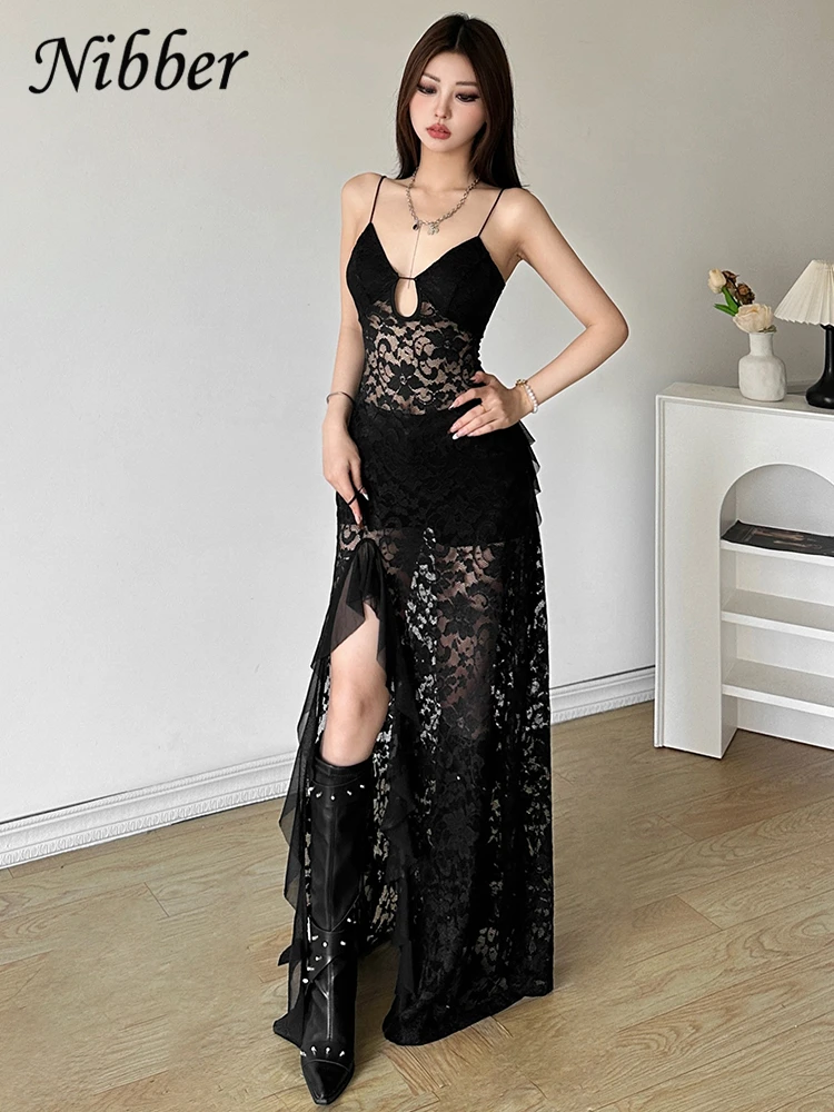 nibber black dress Pleated Mesh Maxi Prom Dress Women Long Elegant Evening Party Wedding main image 1