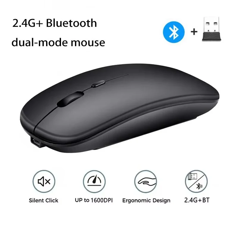 Rechargeable Wireless Mouse Bluetooth 2.4GHz Dual Modes Ergonomics DPI Readjustable Silence USB Portable Mouse for PC Laptop