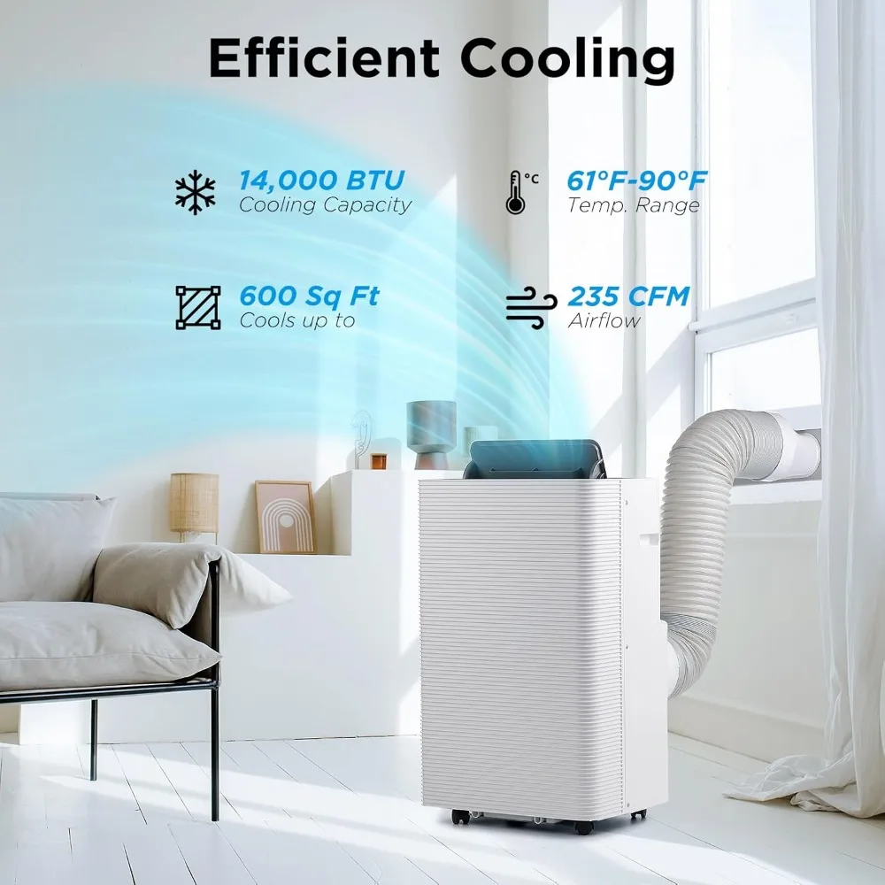 TURBRO 14,000 BTU Portable Air Conditioner and Heater, 3-Speed Fan, Covers Rooms Up To 600 Sq. Ft., Remote and WiFi Control