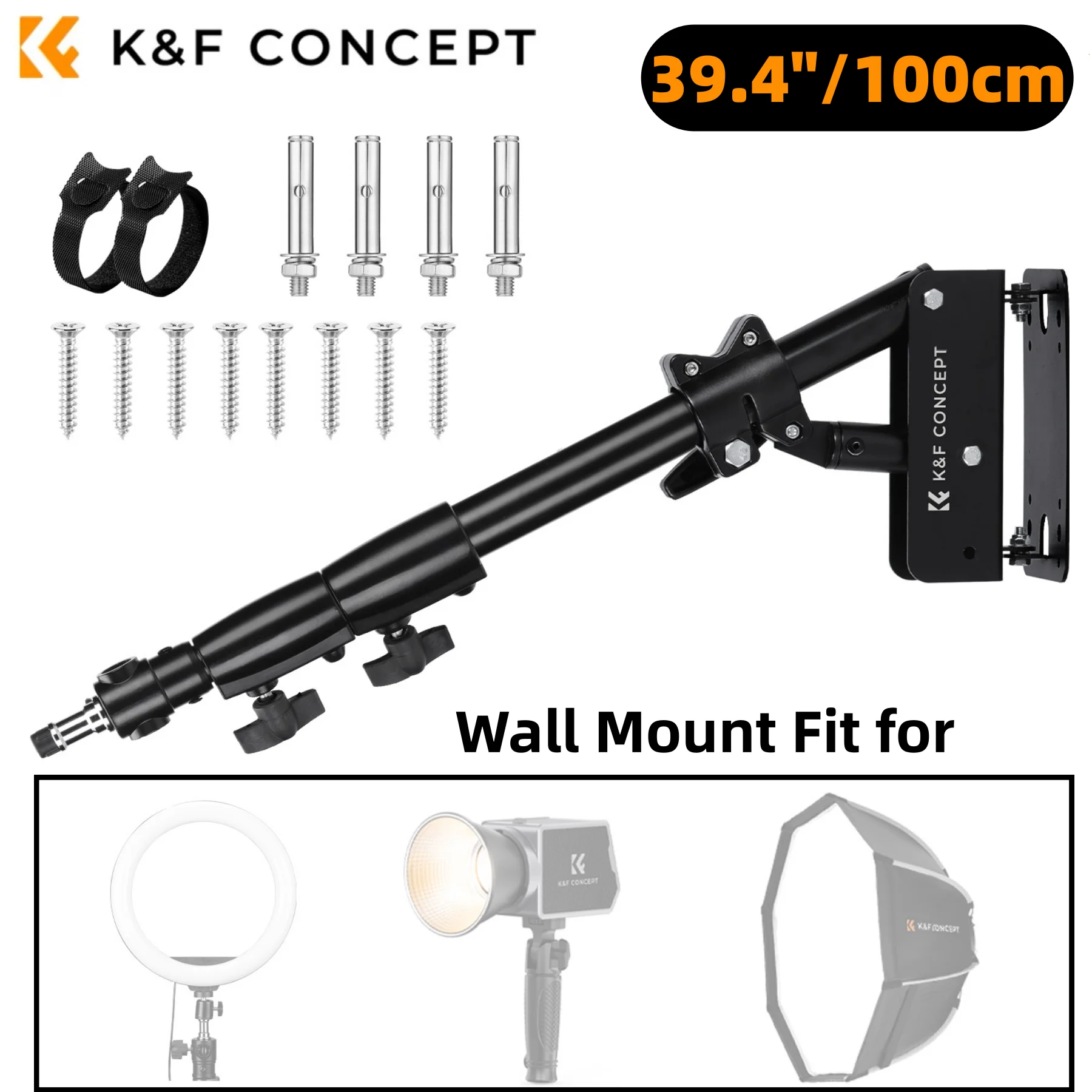 k-f-concept-100cm-ring-light-wall-mount-stand-180°-rotating-triangle-boom-arm-bracket-for-softboxreflectorstudiolive-stream