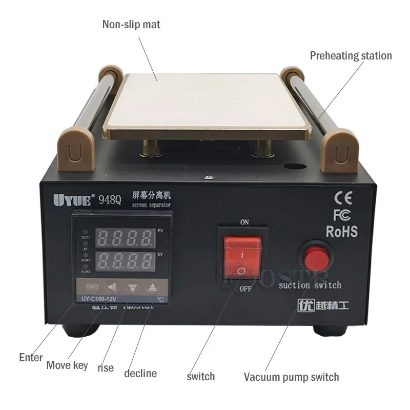 UYUE 948Q Built-in Pump Vacuum Metal Body Glass LCD Screen Separator Machine Max 7 inches + Cutting Wire 100M With silicone mat