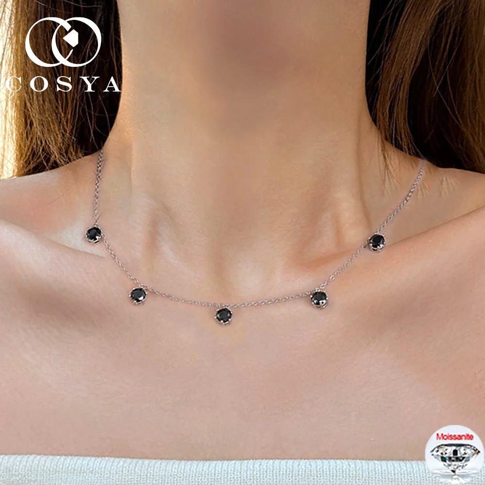 

COSYA 5 мм/6,5 мм черное ожерелье из муассанита для женщин 100% серебро 925 пробы сертификат лабораторный бриллиантовый кулон шейная цепочка вечерние ювелирные изделия подарок