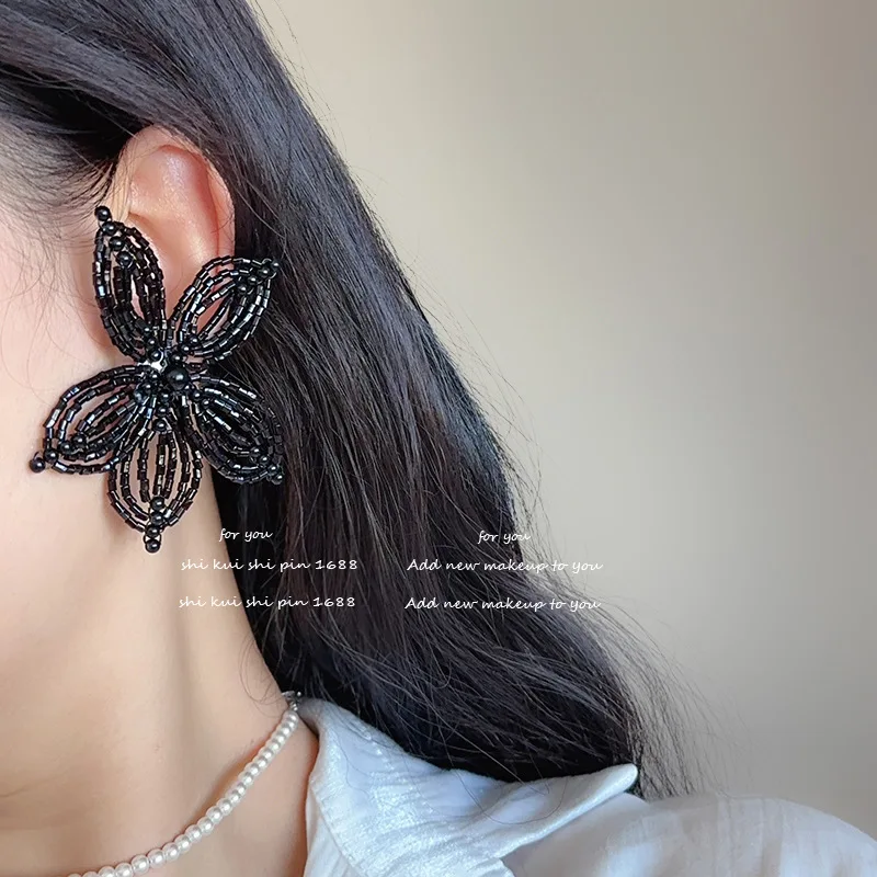 أقراط زهرة كبيرة مبالغ فيها للنساء أقراط على الطراز الفرنسي #6