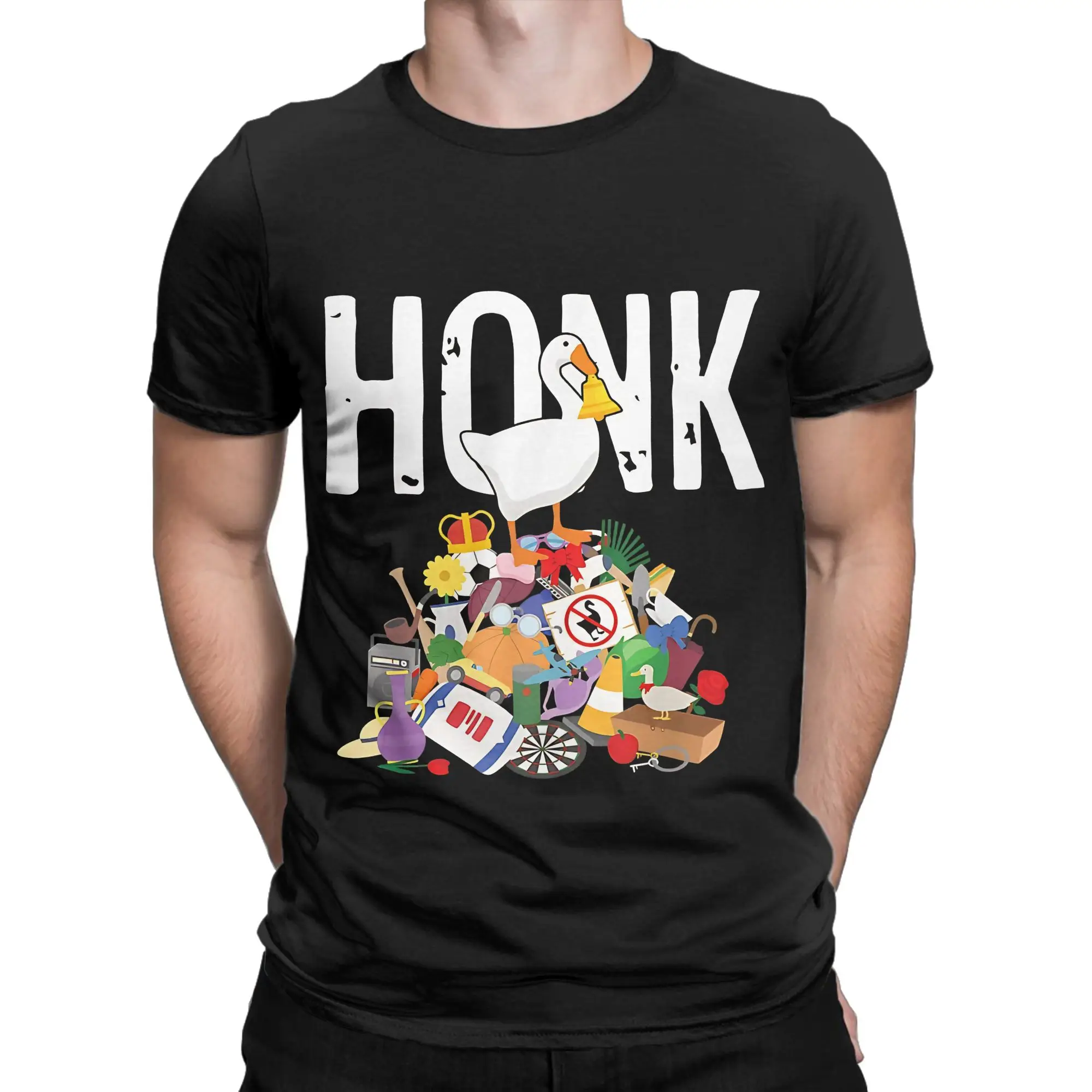 Goose Game Honk Untitled Goose Addiction Press To Honk  Graphic Funny 100% Cotton T-Shirt Untitled Goose Game Tees Tops For Men
