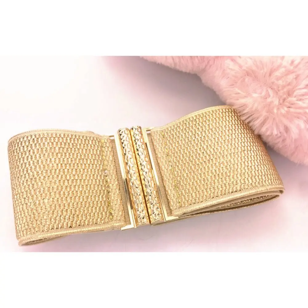 Fashion Symmetrical Buckle Wide Corset Belt Trendy Brand Luxury Design Elastic Waistbands Bohemian Woven Belts For Woman