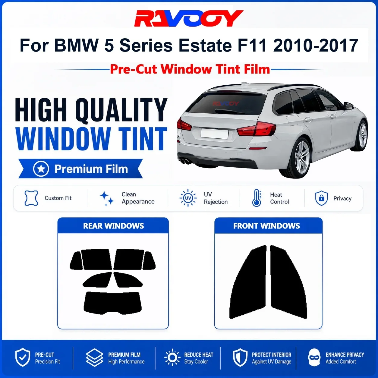 Película De Privacidad Para Ventanas Delanteras Y Traseras De Bmw Serie 5 Estate F11 2010-2017, Precortada, Con Protección Uv Y Rechazo De Calor. — -50%, 26.19€ Coupon, from 26.19€ – 50% descuento – €26.19
