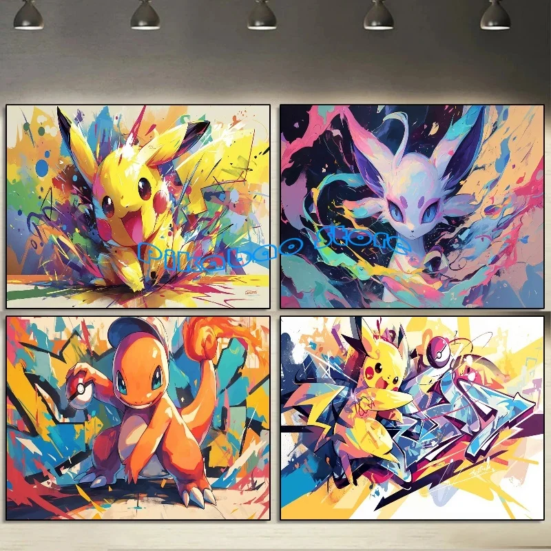 Graffiti Watercolour Art Pokemon Poster Prints Playroom Canvas Paintings Wall Picture Living Room Kids Bedroom Home Decor