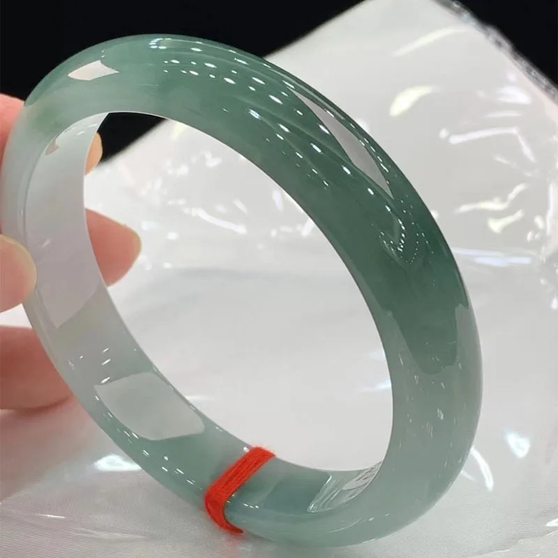 Natural Burmese Old Mine Bracelet for Women, Ice-Waxy Type, Oil- with Flower Patterns, Light Green Jadeite