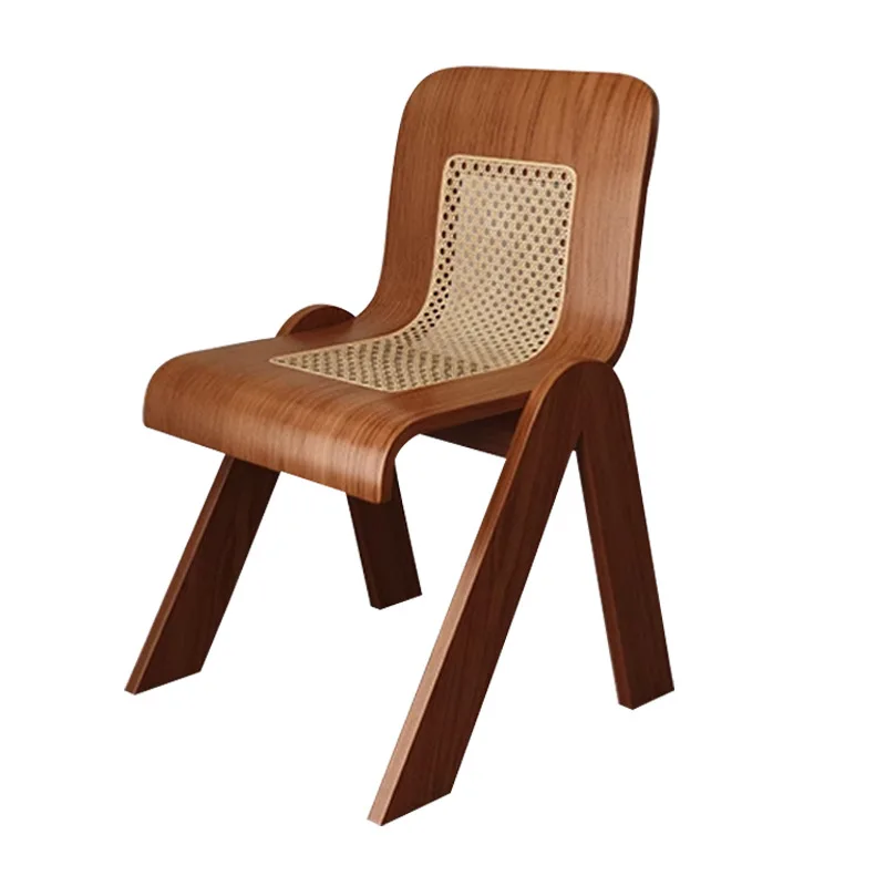 Medieval style rattan solid wood dining chair wabi-sabi style designer C chair home living room office bedroom French back chair