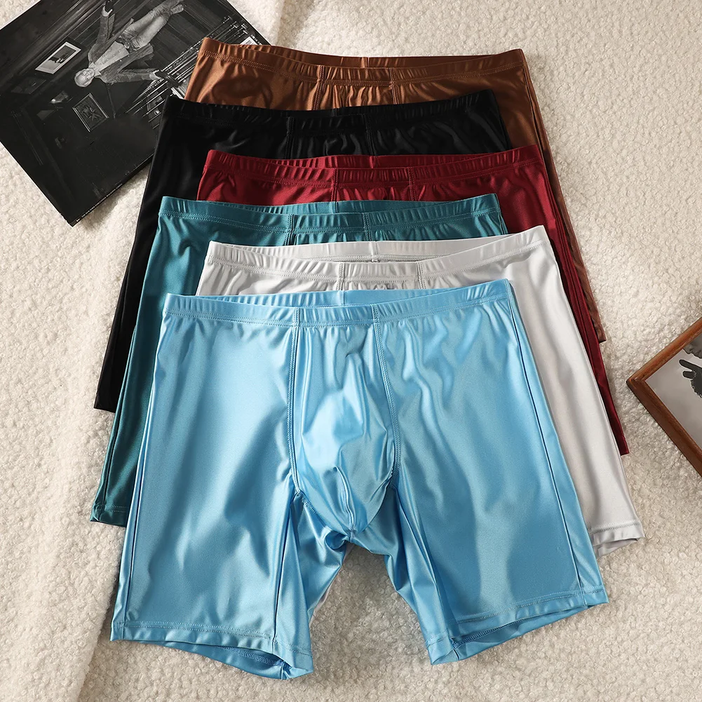 Satin-like Boxers Men Ice Silk Hot Hot Lingerie Quick-dry Trunks Soft Adult Underwear High Elastic Briefs Lengthen Men's Panties