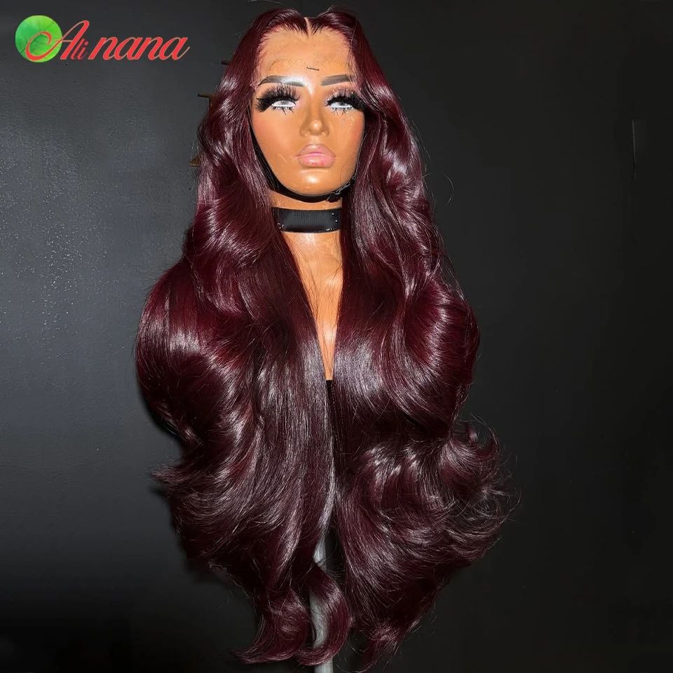 

Wine Red Colored 13x6 13*4 Transparent Lace Frontal Wig Body Wave Pre-Plucked 12AGrade Lace Closure Human Hair Wig For Women