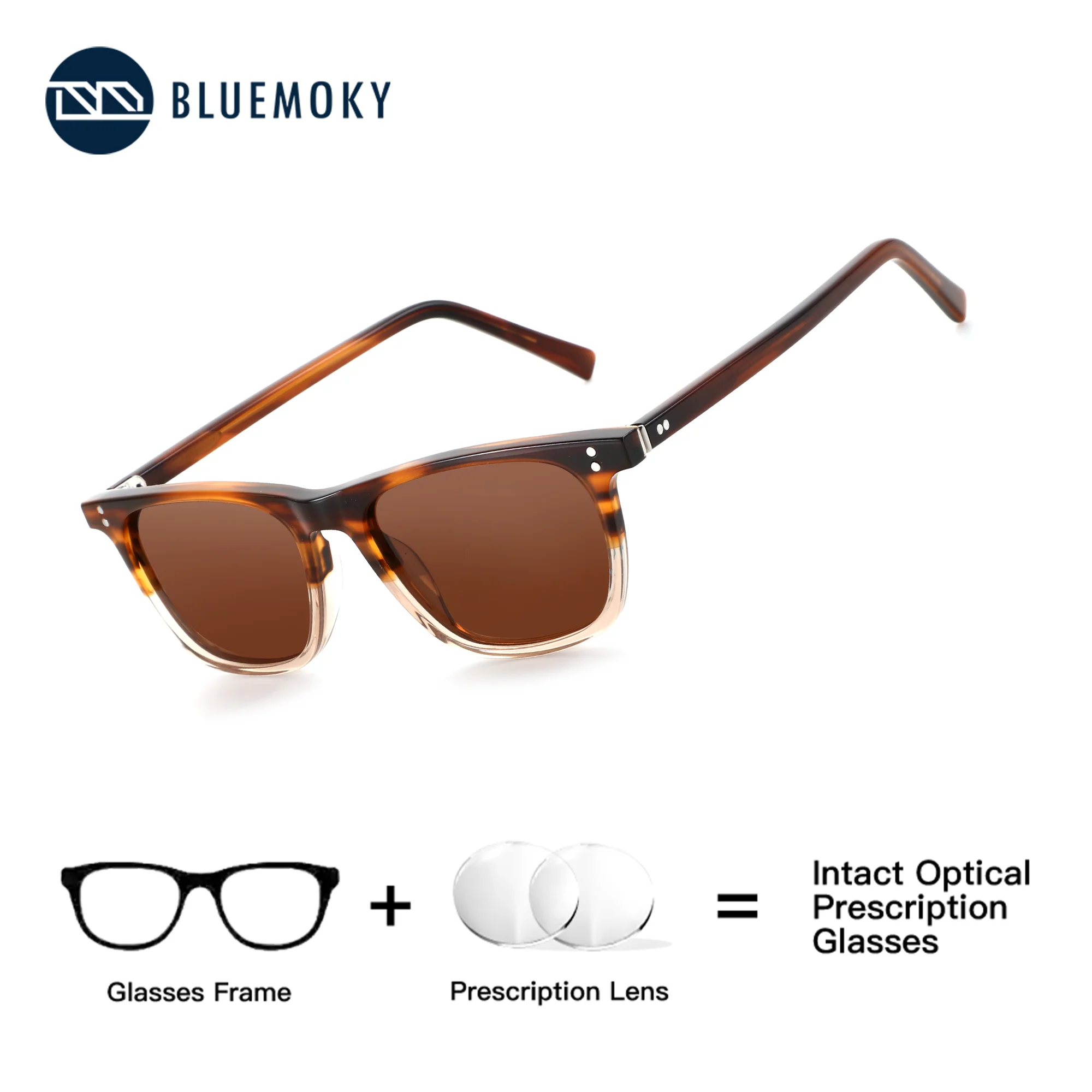 

BLUEMOKY High Quality Square Acetate Prescription Sunglasses, Men's Uv400 Protection, Progressive Myopia Correction Vision