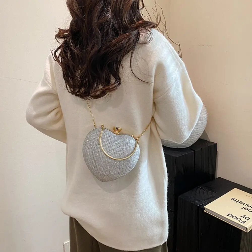 

French Glitter Evening Banquet Bag Love Heart Dinner Bag Large Capacity Shoulder Bag Ladies Clutch Bag Women