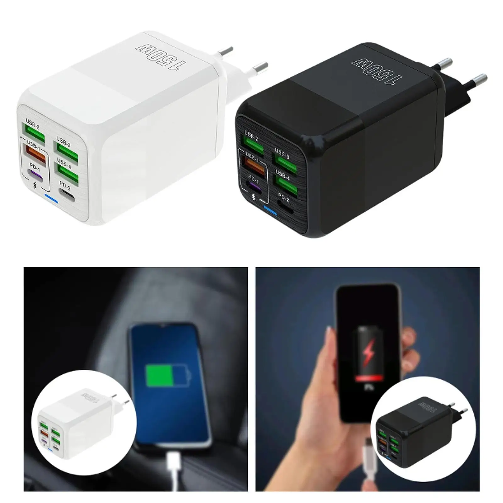 كتلة شحن USB C للهاتف، قابس شحن محمول بقدرة 150 وات مع محول شاحن USB سريع الشحن لأجهزة متعددة للسفر