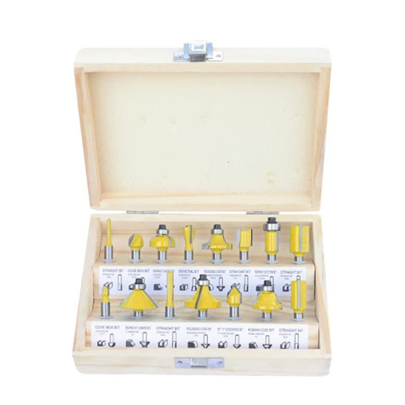 Imagem -04 - Shank Router Bit Conjunto para Carpintaria Fresa Embalado em Caixas de Madeira Face Mill Carbide Cutter mm 6.35 mm mm 12.7 mm 15 Pcs