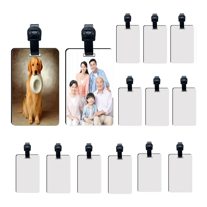 AF90-20 Pcs Sublimation Luggage Tag Blanks With Strap MDF White Blank Travel Bag Baggage Tags Double Sided Suitcase Label Tag