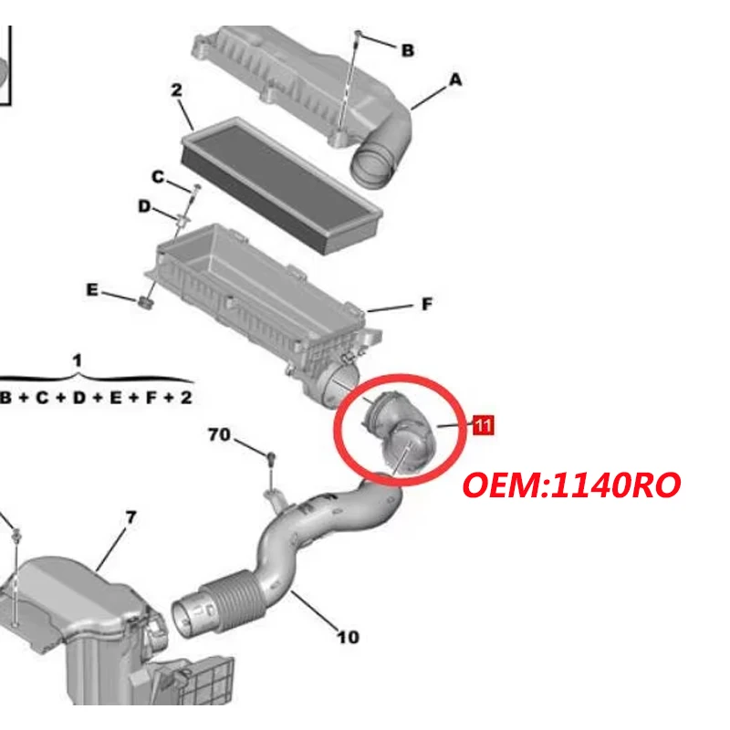 1440RO For Peugeot 508 CitroenC5 C6  1.6T Air Filter Lower Connecting Pipe 9684938280