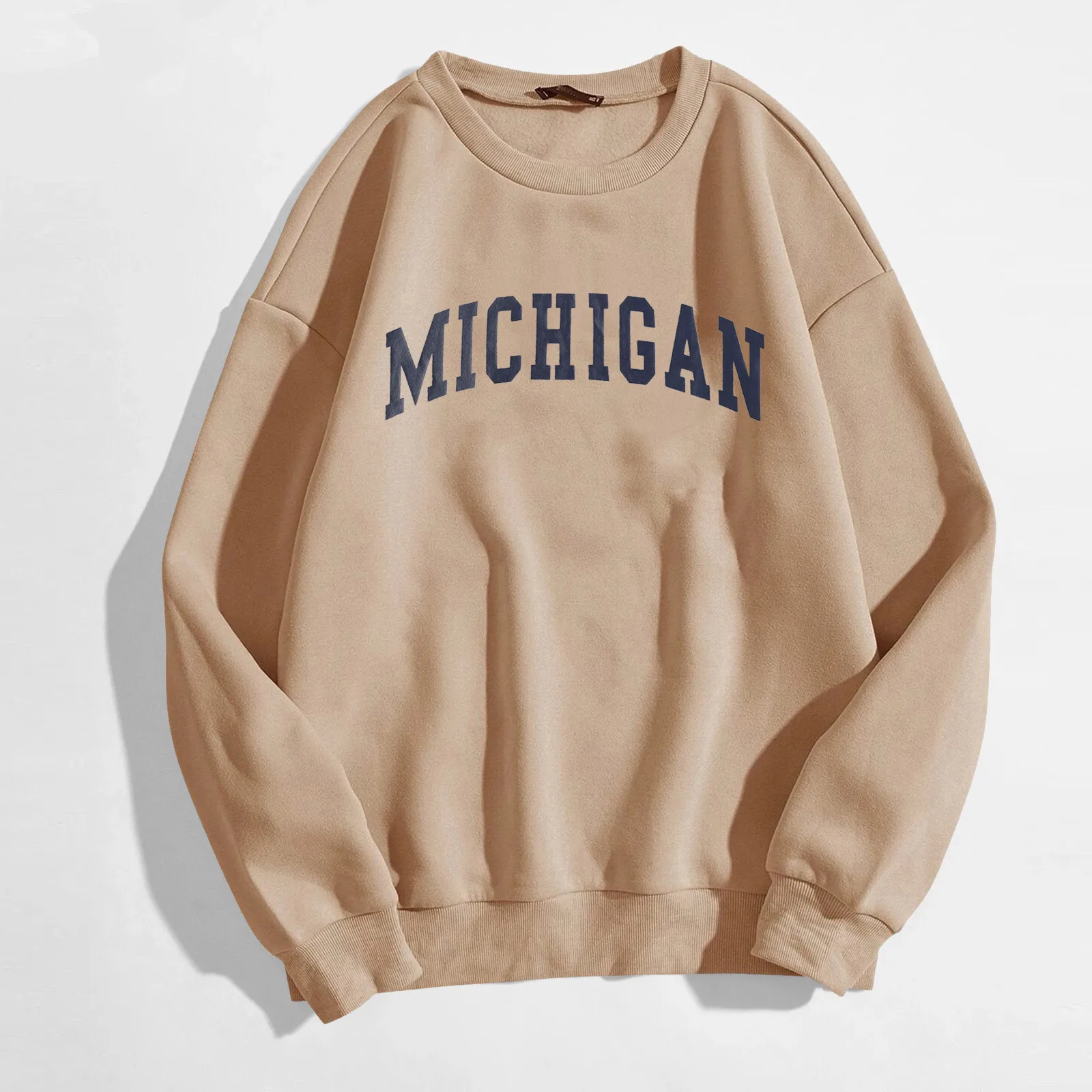 Michigan Letter Print Hoodies For Womens Daily Print Sweatshirt Long Pullover O Neck Printing Tops Long Sleeve Top Ropa Mujer