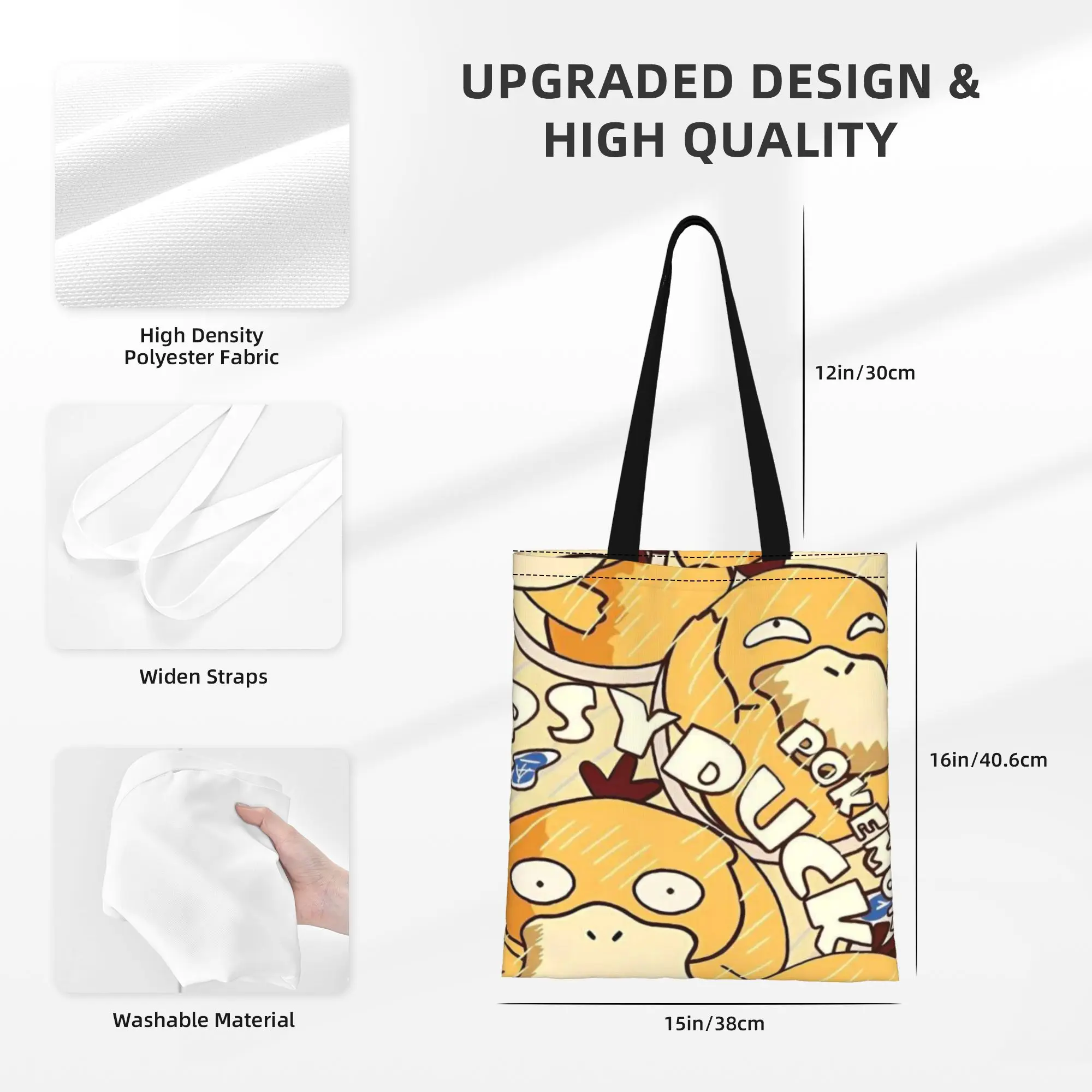 Back to school season Psyduck Style Duck Psyduck Canvas Tote Bag Perfect for Travel Women's Top-Handle Bags view 3