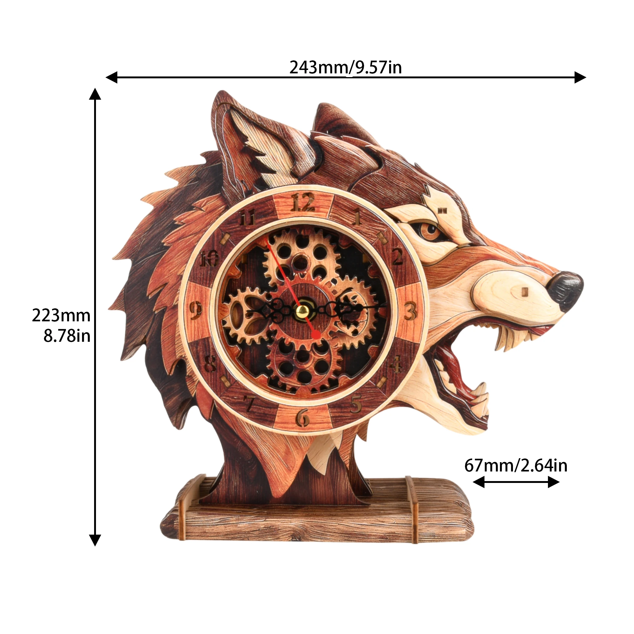 Creative Colorful Wolf 3D Wooden Puzzle Assembly Clock Home Ornament Craft Gift Educational Toy