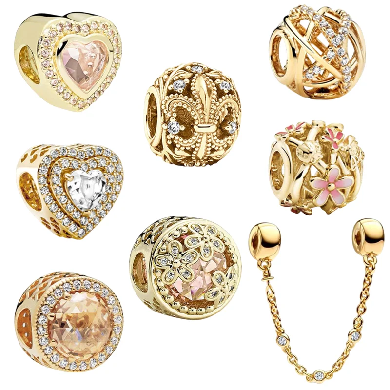 Manik-manik pesona seri emas bentuk balon udara, bunga mawar baru, dan kepingan salju, cocok untuk perhiasan DIY perak sterling 925 asli, hadiah