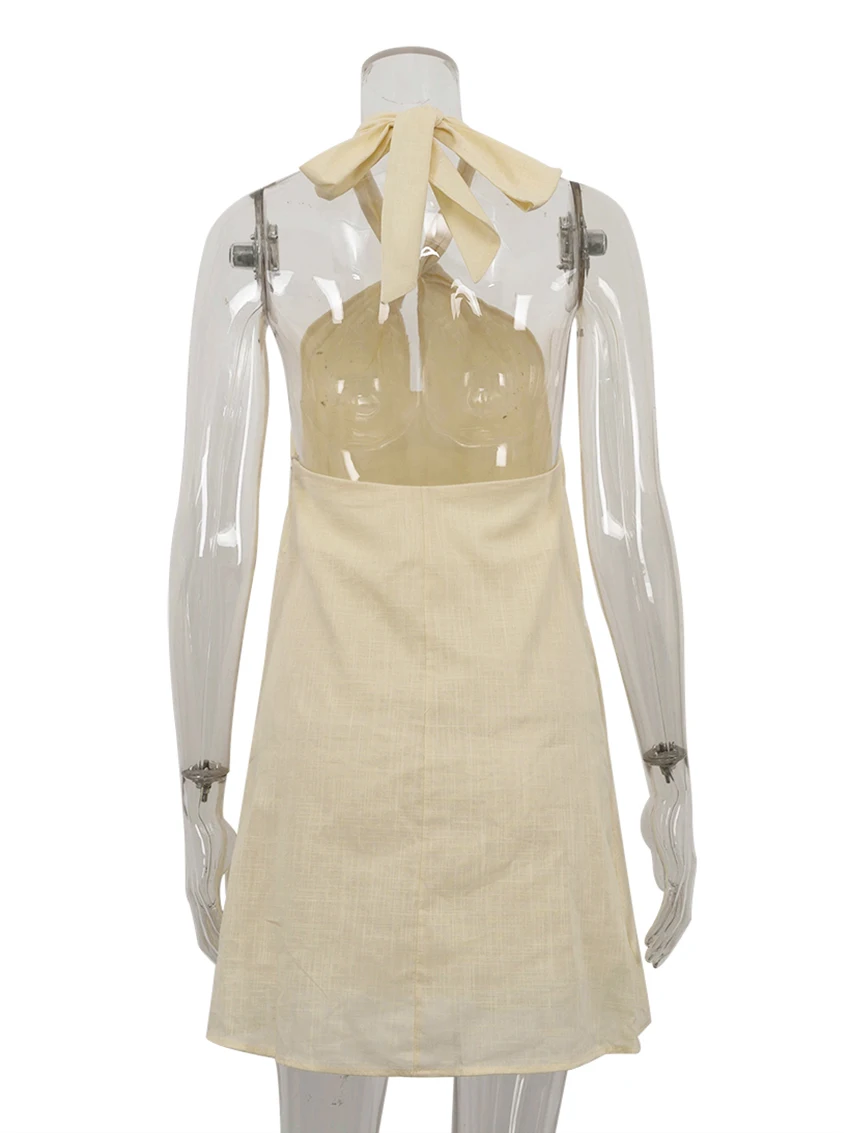 Marthaqiqi Casual Femme Nightgown Sleeveless Sleepwear Backless Nightie Halter Nightwear Backless Pajama Mini Dress Home Clothes