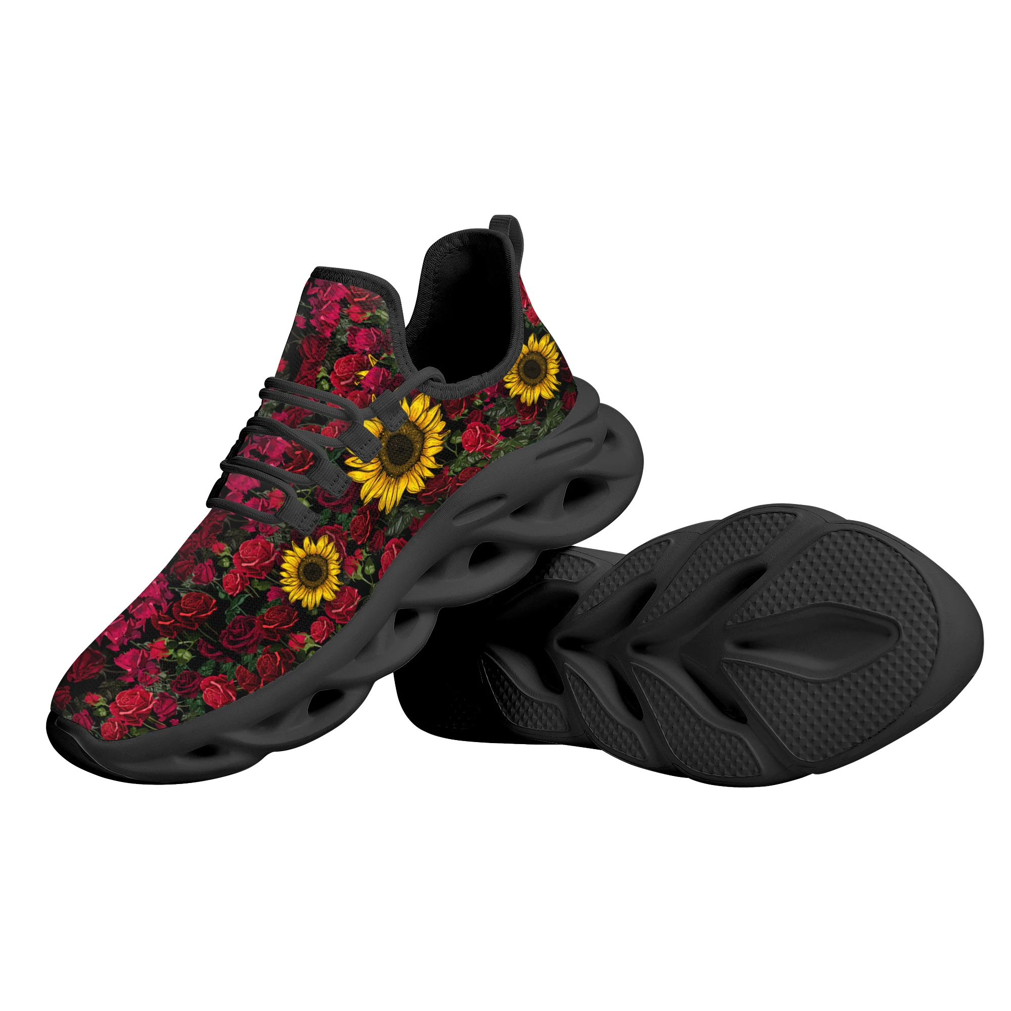 INSTANTARTS Classic Sunflower Red Rose Woman Shoes Kintting Sneakers Big Size 45 46 Footwear Comfort and Breathable 2022