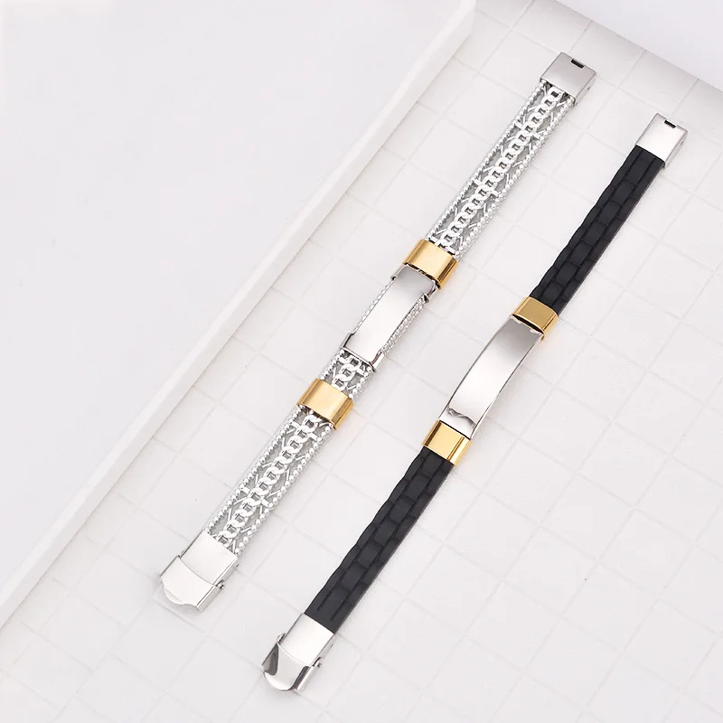 

10Pieces Silicone Stainless Steel Customized Engraved Bracelet Fashion for Men Holiday Gift Fashion Jewelry for Women