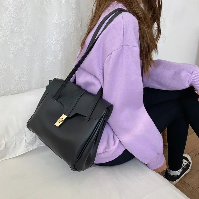 Vintage Women Handbag Large Capacity Pu Leather Shoulder Bags for Female Casual Totes Travel Ladies Hand Bag Brown Big Tote