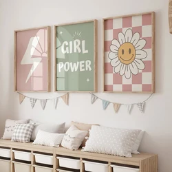 3pcs Groovy  Positive Affirmations Daisy Girls PowerWall Art Canvas Painting Posters For Nursery Kids Playroom Room Home Decor
