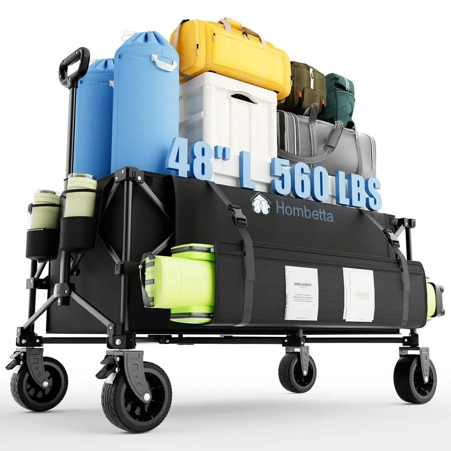 

ExtraLarge Folding Wagon Cart, 560LBS Capacity, 350L Heavy Duty Utility Cart with Brakes, AllTerrain Wheels, 600D Oxford Fabric,