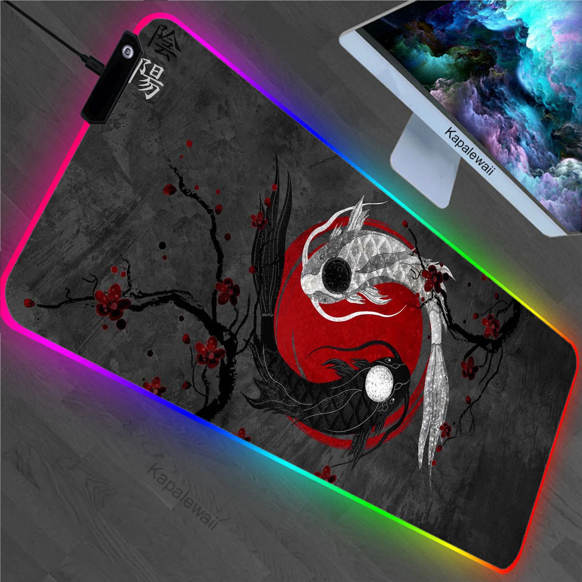 

Japanese Koi RGB Mouse Pad Game Mat Locking Edge Gamer Mousepad LED Gaming Table Carpet Gamer Computer Desk Mat Rubber Mouse Mat