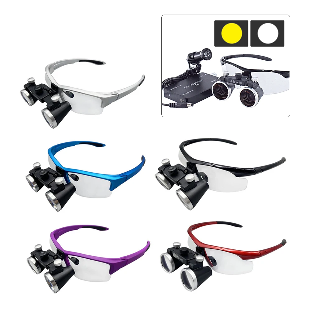 Binocular Dental Loupes Magnifier 2.5X/3.5X LED Head Lamp Headlight Rechargeable Battery Yellow Filter Dentist Surgical