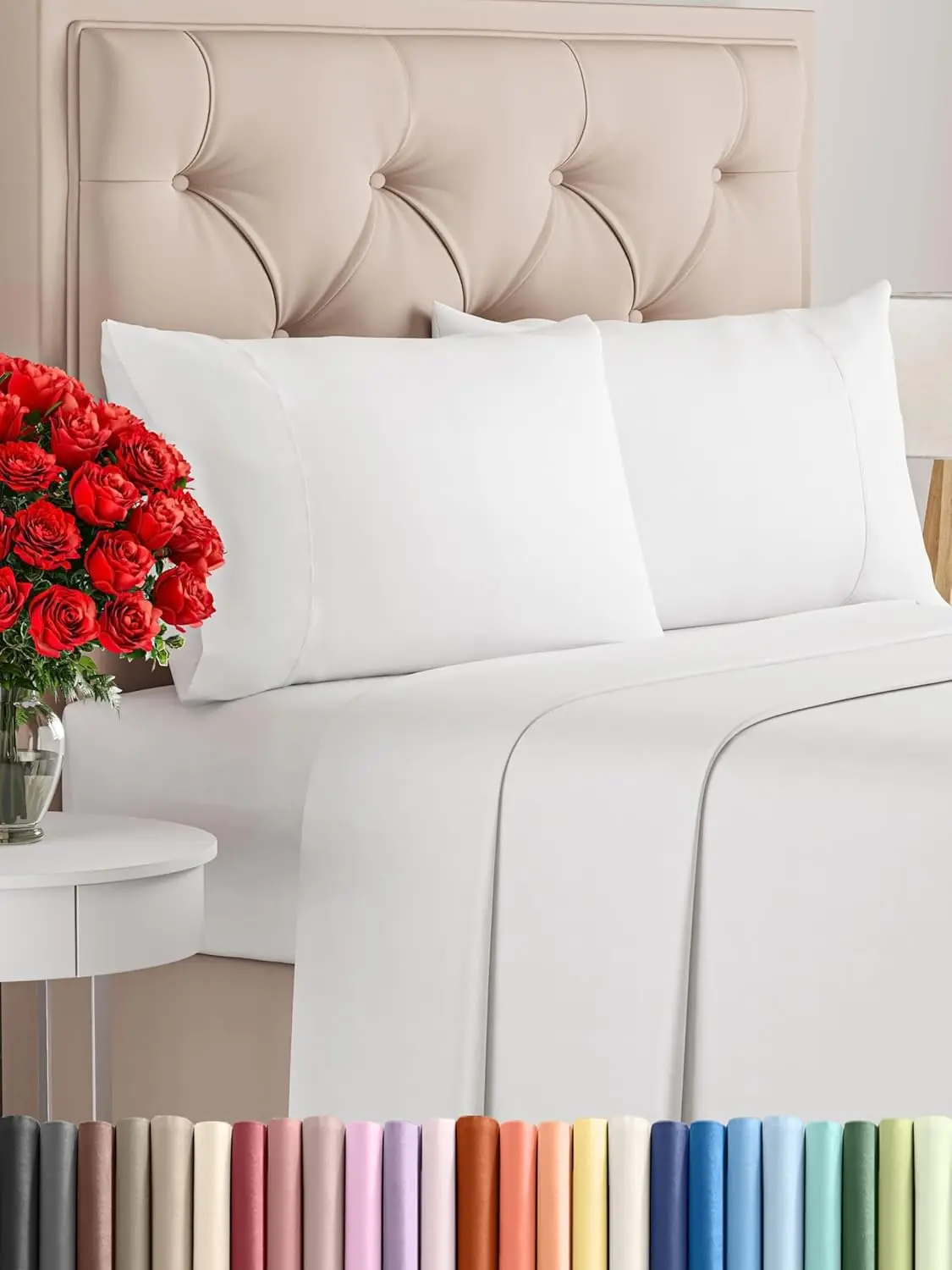 

400 Thread Count Cotton Sheet Set - Queen Size 100% Cotton Sheets - Easily Fits 8"" To 16"" Mattress - Silky-Soft, Wrinkle