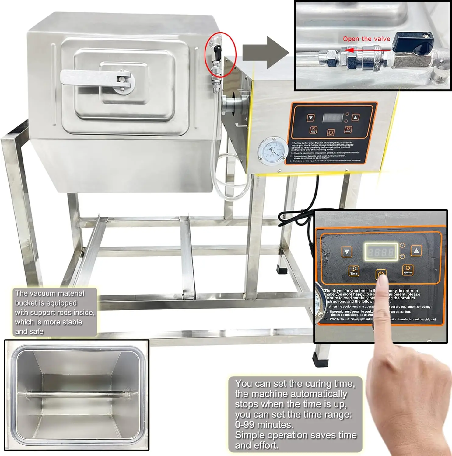 90L 상업용 진공 육류 및 채소 텀블러 마리네이터 스테인리스 스틸 전기 마리네이팅 기계