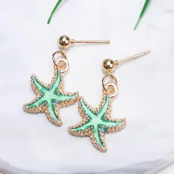 New Enamel Starfish Earrings for Women Metal Star Dangle Earring Light Green Summer Beach Vacation Ear Jewelry Party Gift