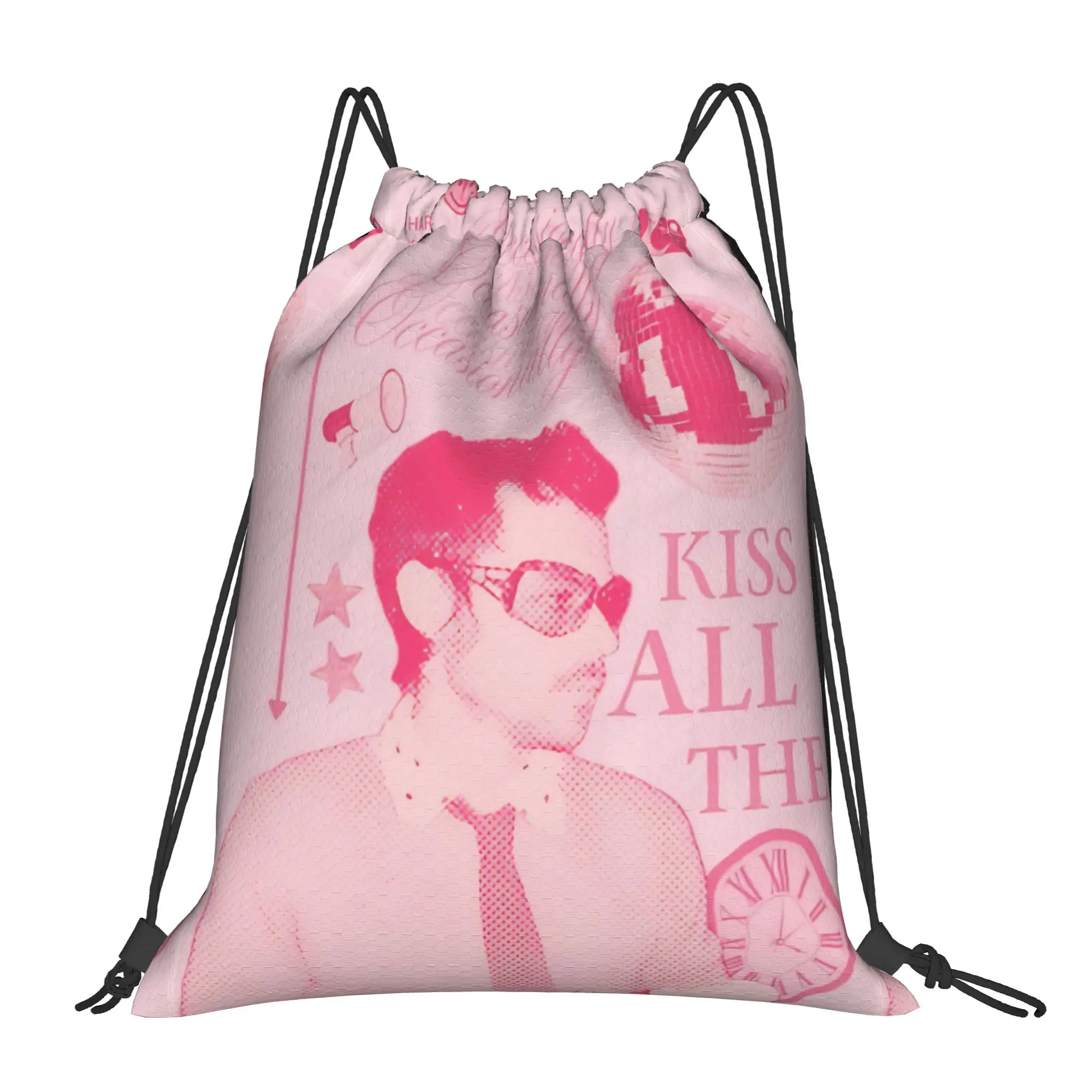 Kiss All The Time Drawstring Backpack Gym Sports Sackpack Water Resistant Harrys Music Styles String Bags 36cm (W) x 43cm (H)