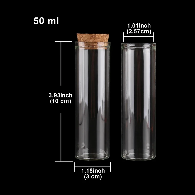 5 pieces of 50ml 30 * 100mm test tube glass bottles with cork caps, glass vessels, art and craft spice jars