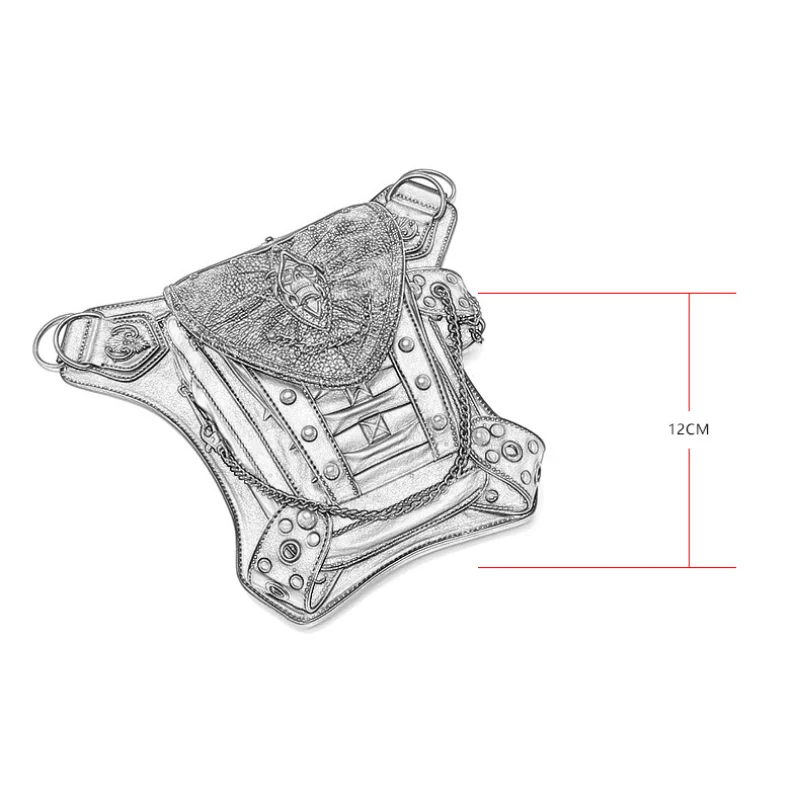 Chikage 개성 있는 펑크 해골 체인 기관차 가방, 싱글 숄더 크로스 바디 백, 야외 휴대폰, 남성 패니 팩