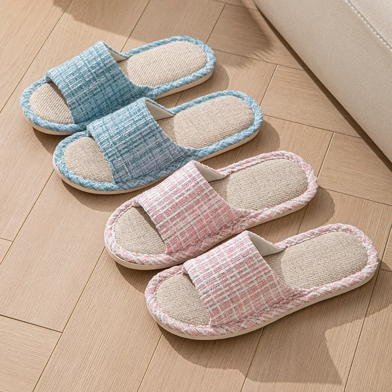 شبشب كتان للفصول الأربعة للنساء للاستخدام الداخلي والمنزل غير قابل للانزلاق ونعل ناعم صامت ماص للعرق ومزيل العرق للمنزل #1