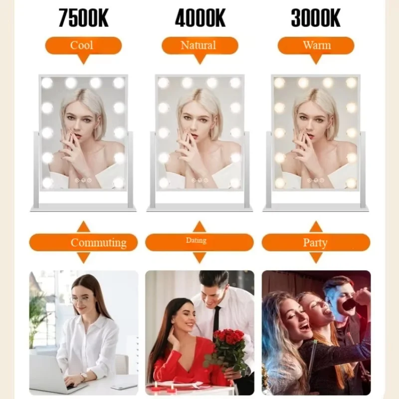Miroir à ampoule LED, miroir Portable en métal, miroir de Dressing intelligent, miroir cosmétique de beauté