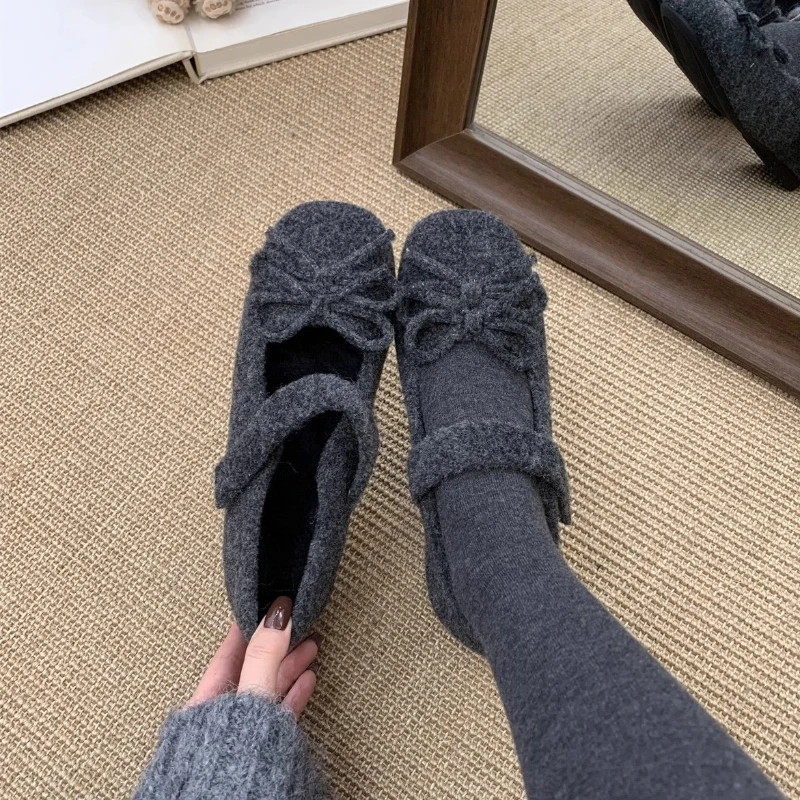 2025 جديد الخريف الصوف النسيج النساء أحذية مسطحة أحذية أنيقة السيدات الراحة في الهواء الطلق الدافئة القطن الفراء الأحذية #1