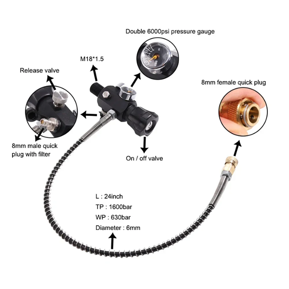 TUXING 300Bar 3L Carbon Fiber Cylinder 4500Psi High Pressure Tank HPA Fill Station Regulating Valve for Scuba Diving M18*1.5