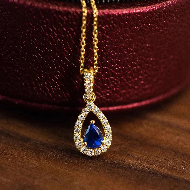 Huitan Dainty Teardrop Pendant Necklace Lady Delicate Wedding Jewelry with Blue Zirconia Attractive Women Valentines Day Gift