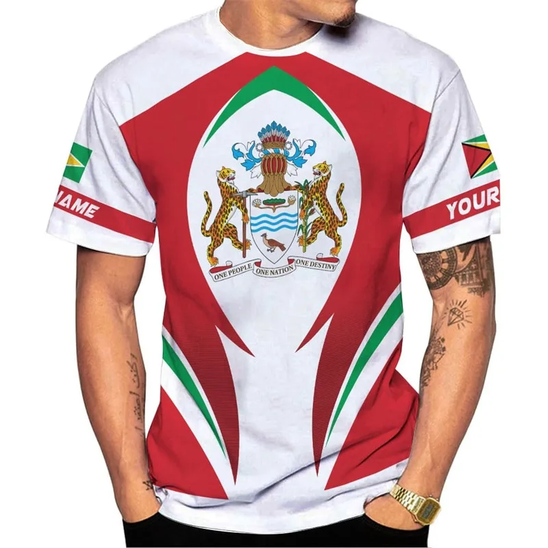 3D Print Personalized Guyana Tee Shirts For Men Guyanese Coat Of Arms National Flag T-Shirt New In Mens Short Sleeve T Shirt Top