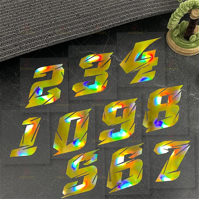 2Size Combination Pack Gold Laser Number Motorcycle Stickers Waterproof for Motorcycle Fuel Tanks Helmets Car Body Vinyl Decals
