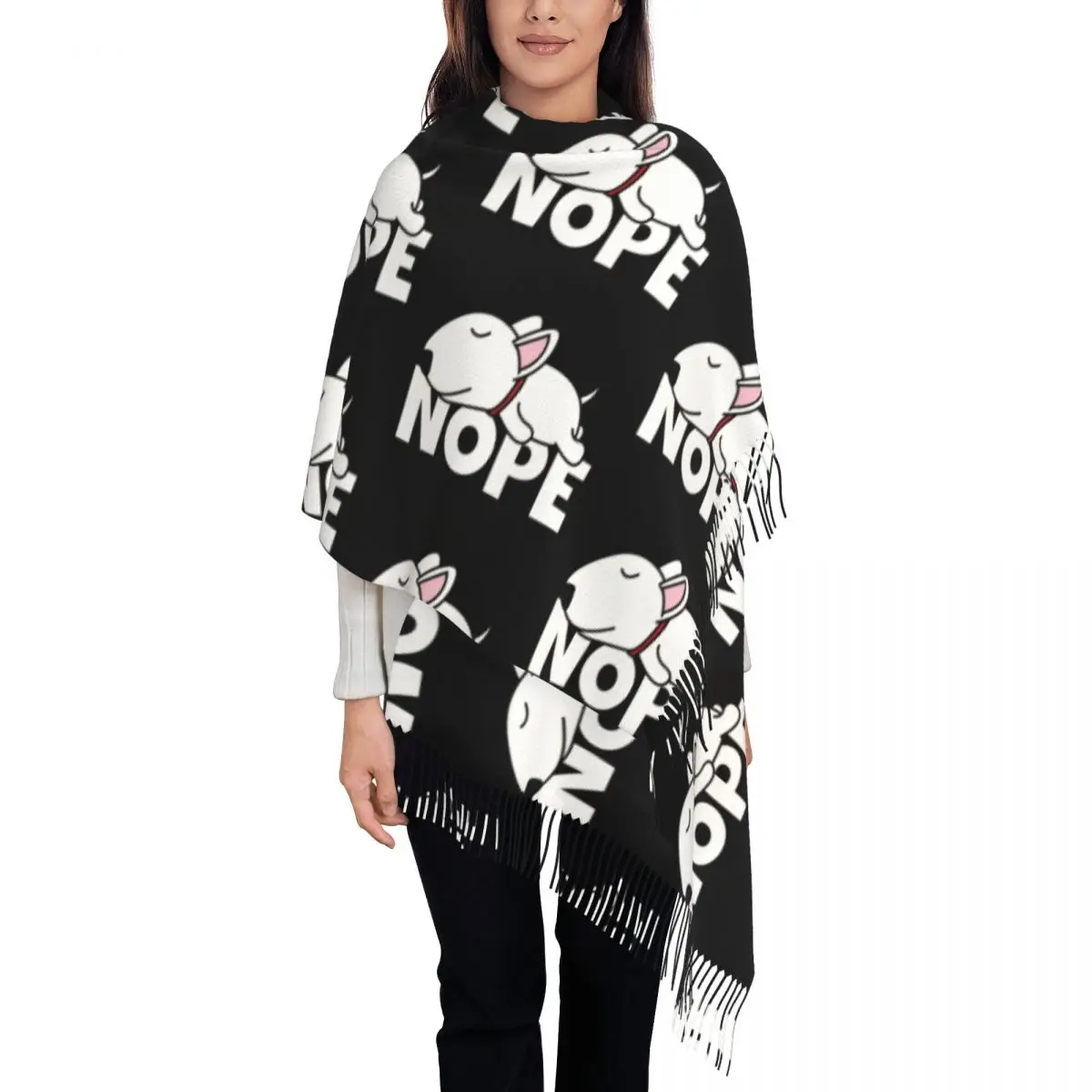 

Nope Bull Terrier Dog Lazy Tassel Scarf Women Soft Animal Pet Shawl Wrap Ladies Winter Fall Scarves