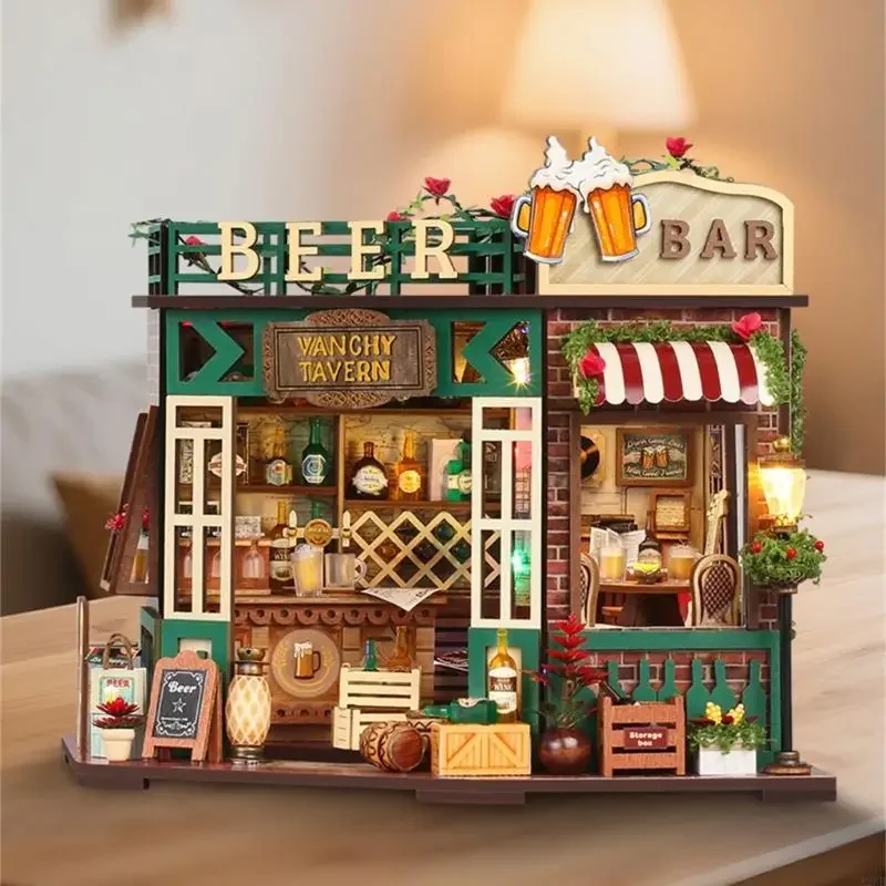 Conjunto artesanato diy, cena taverna miniatura, modelo conjunto construção casa para adultos e 15ub