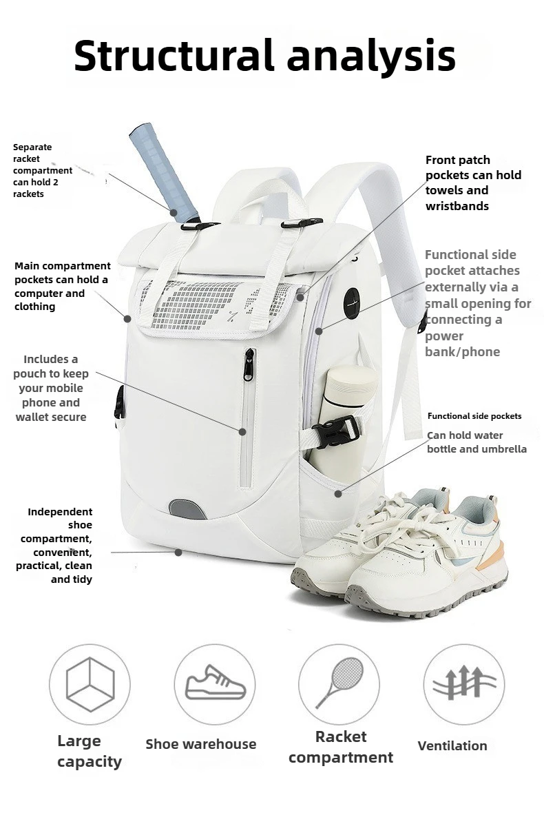 【Causal Backpack】Separated Shoes Compartment Thicken Tennis Backpack Large Capacity Multifunctional Sports Training Handbag