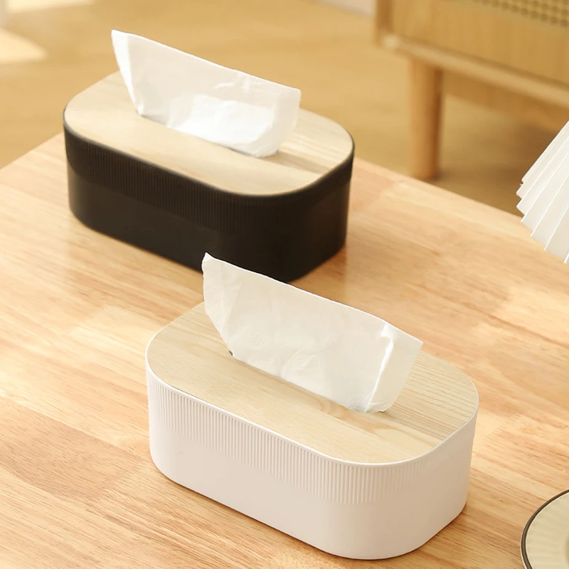 Tissue box with wooden lid, Nordic minimalist style, desktop tissue box, square tissue box for living room, bathroom, and toilet